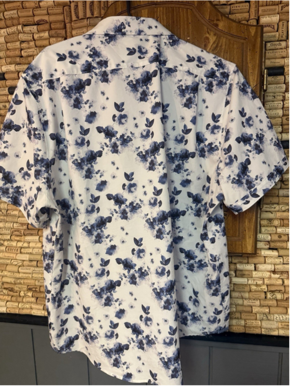 7 Diamonds 4 Way Stretch Shirt Mens Blue Floral Short Sleeve Button Up Sz XXL - Picture 6 of 6